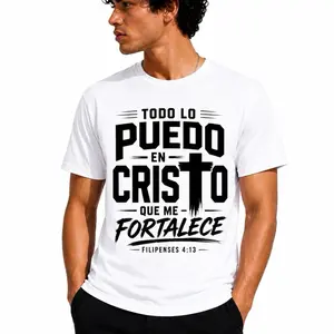 T-Shirt with "Todo Lo Puedo En Cristo Que Me Fortalece" Design - White Color - Filipenses 4:13 Quote - Comfortable Fit