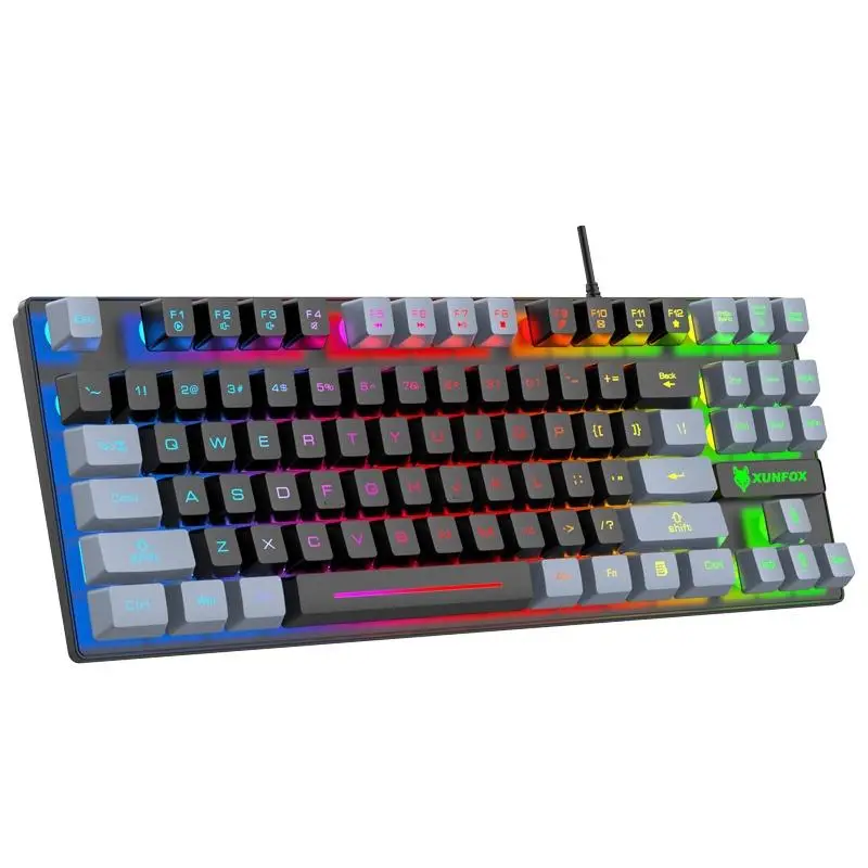 Double Key Cap Lighting Gaming Keyboard, 1 Count Rainbow Backlight Dual-color Film E-sports Keyboard, 87 Key Mixed Color Light Effect Mechanical Keybo