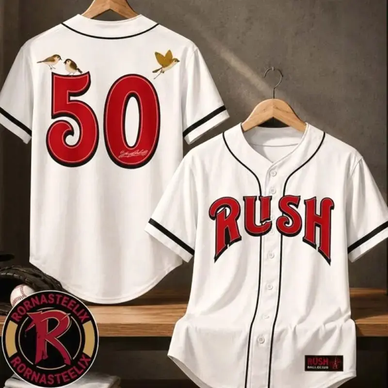 Rush Fifty Something Tour 2026 Merch 50 Something Logo Baseball Jersey 2GA