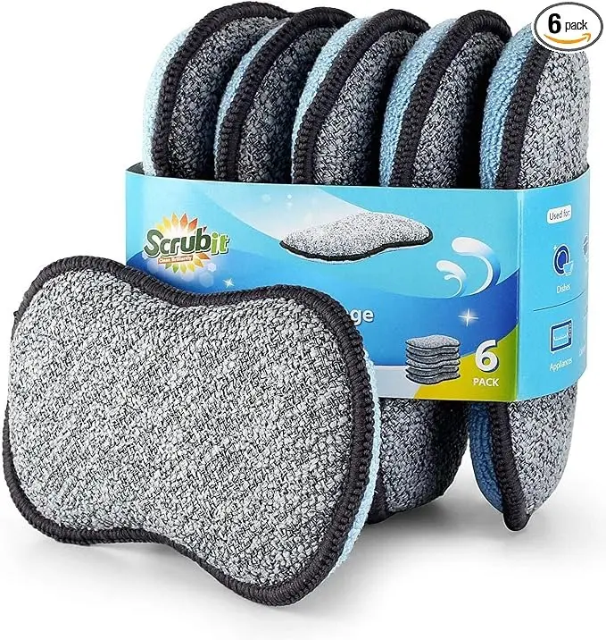 Multi-Purpose Sponges Kitchen- Non-Scratch Microfiber sponges for Cleaning, along with Heavy Duty Scrubbing Power - Reusable Dish Sponge for Dishes, Pots and Pans (6 pack, Small)
