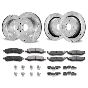Front and Rear Brake Kit for 06-2018 Dodge Ram 1500, 07-2009 Dodge Durango Chrysler Aspen, Drilled and Slotted Brake Rotors Ceramic Brake Pads Replacement, 13.2 Front Rotors 13.9 Rear Rotors