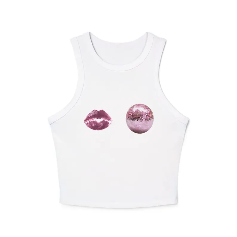 Kiss All The Time Disco Occasionally Racer Tank Top, Disco Ball Graphic Shirt, Retro Party Tank, Music Lover Fashion Top