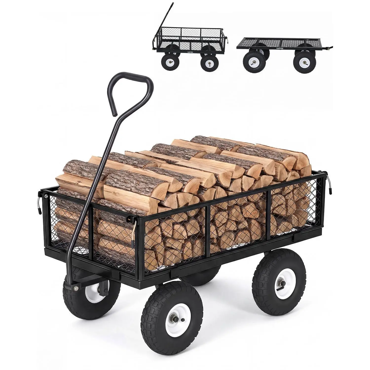 800LBS Heavy Duty Steel Garden Wagon 10 Inch All Terrain Pneumatic Tires Removable Mesh Sides Durable Utility Cart for Landscaping and Outdoor Gardening