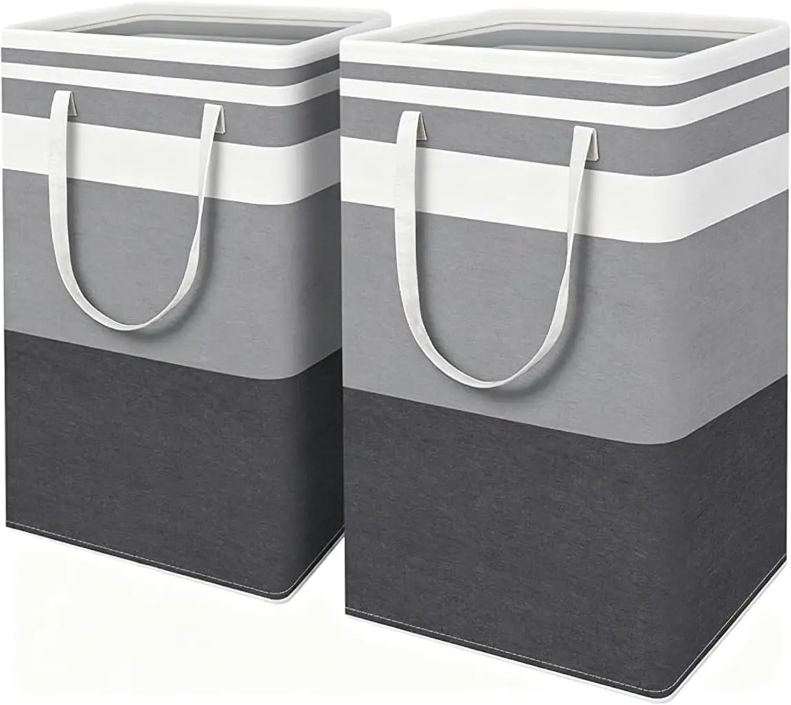 Set of 2 laundry storage baskets, waterproof freestanding dirty clothes hamper, foldable stackable tall clothing organizer basket with extended handle, suitable for dorms and home clothing storage
