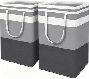 Set of 2 laundry storage baskets, waterproof freestanding dirty clothes hamper, foldable stackable tall clothing organizer basket with extended handle, suitable for dorms and home clothing storage
