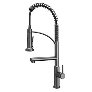 Adlington Gunmetal Grey Kitchen Faucet – Dual Spout with Pull-Down Spray & Integrated Pot Filler, 24" Tall, 1.8 GPM, Lead-Free Brass, Single Lever
