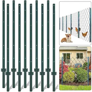 10 Pack U-Channel Metal Fence Post,5 Feet Sturdy Steel Stakes, No Dig Garden U Post for Wire Fencing Steel Post for Garden Yard, Lawn, Farms and Outdoor Wire Fencing