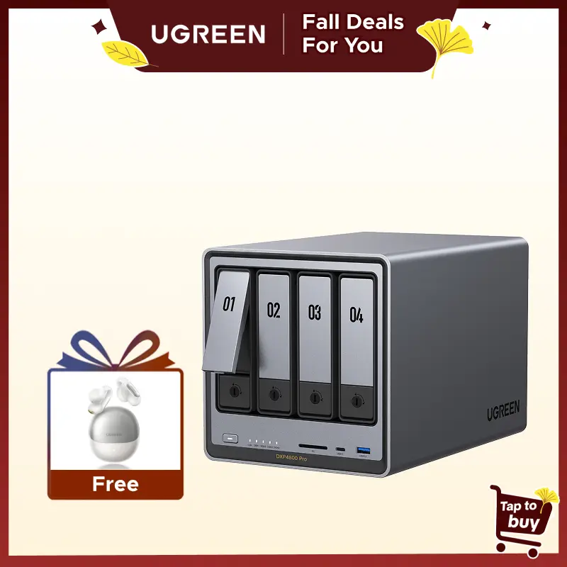 UGREEN NASync DXP4800 Pro 4-Bay High-Speed Data Transfer Modern Hard Disk Enclosure - 13th Gen Intel Core i3-1315U Duo-Core Processor, 10G + 2.5G LAN, Dual M.2 NVMe SSD Slots, Back-to-School Computer Accessory (Drives Not Included)