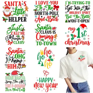 Set of 12 Christmas Theme Festive Holiday Santa Reindeer Iron-On Transfer Stickers, DIY T-Shirt Designs, Fun Patterns, Heat Transfer Craft Supplies