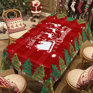 Rectangular Christmas Tablecloth, Plaid Background, Tree Table Decor, New Year Party and Dinner Decoration, Best Gift