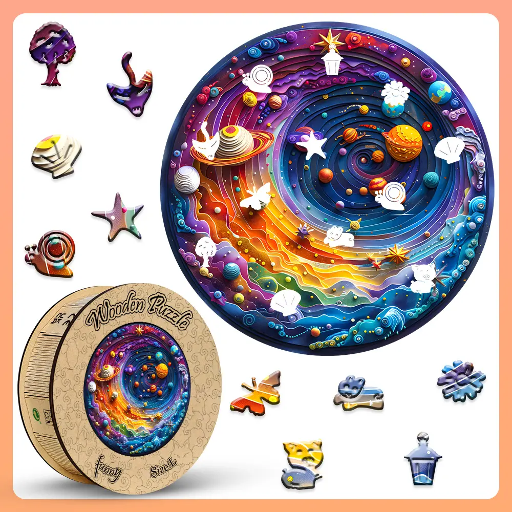 Cosmic Galaxy Interstellar Wooden Puzzle, unique shape, high-end wooden gift box. Grateful kids gifts, adult and children, holiday gifts, family games, laser cutting, sublimation puzzles, toys, decompression toys, perfect furniture decoration