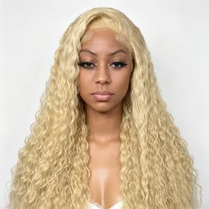 613 Honey Blonde Color  Lace Frontal Wig Water Curly HD Transparent Brazilian Remy 13x4 Loose Deep Wave Front Synthetic fiber Hair Wig