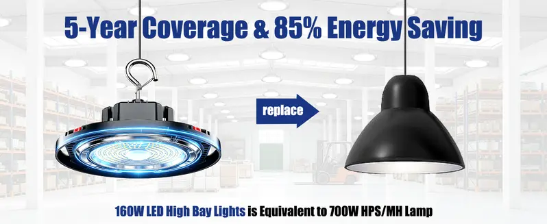 Super Bright LED UFO High Bay Light - 24000LM, 5000K Daylight, 160W, 700W MH/HPS Equivalent, 50000 Hours, IP65 Durable Waterproof Light, Water Resistant Aluminum Outdoor Fixture with US Plug & 6 ft Cord for Warehouse, Shop