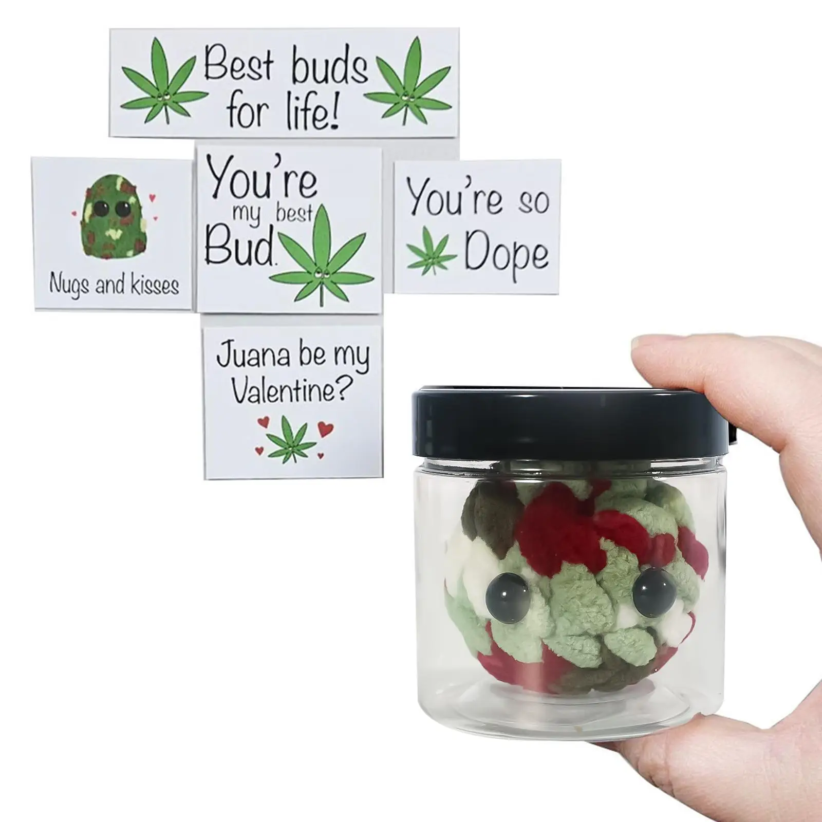 Cartoon Plush Ornament with 5 Encouragement Card, 1 Set Cute Plush Decor in A Jar, Home Decor for Living Room Bedroom, Boyfriend Gifts, Gifts for Men,