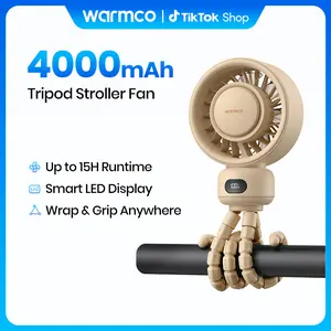 Warmco Portable Stroller Fan, 4000mAh Rechargeable Clip On Fan with Flexible Tripod (Up to 15H), 4 Speeds, LED Display, Detachable Grille, Quiet Operation, for Car Seat, Crib & Treadmill