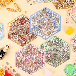 Cute 3D Miniature Landscaping PET Scrapbooking Sticker Pack, Art Stickers, 4 Sets Scene Creation Sticker for DIY Craft, Photo Albums, Planners, Notebooks and Journals