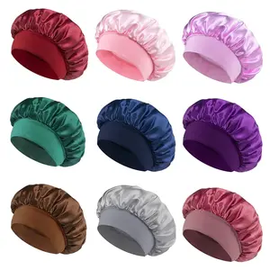 Solid Wide-Brimmed Satin Hair Bonnet with Elastic Soft Band for Sleeping Hair Care