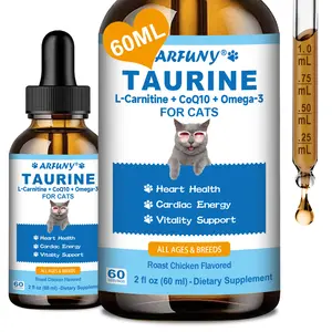 Taurine Supplement for Cats - Cat Heart Health, Cardiac Function Support - Cat Taurine Drops with L-Carnitine, CoQ10, Omega-3, L-Arginine - Feline Immune System Support - 60ML, Roast Chicken Flavor
