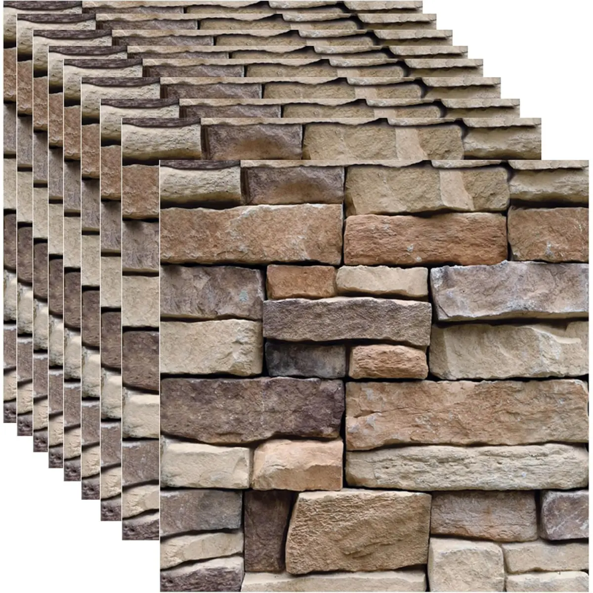 10-Pack 3D Effect Square PVC Vinyl Brick Look Wall Panels, 11.8x11.8in Self-Adhesive Peel-and-Stick Soundproof Anti-Collision Waterproof Panels for Horror Themed Indoor Living Room Fireplace Home Improvement Decor (Animal-Inspired Designs, Indoor Use)