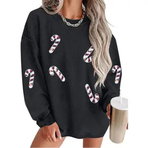 Candy Cane Sequin Cabled Sweatshirt