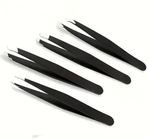 4-Pack Tweezers for Eyebrows, Facial Hair, Ingrown Hair Removal, Stainless Steel Precision Grooming Tweezers for Women and Men
