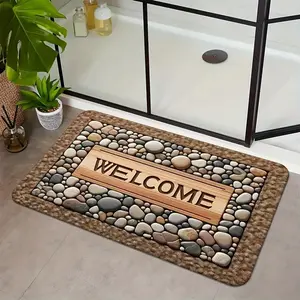 All Season Non Slip Doormat - Stone Wood Texture Welcome Mat Farmhouse Style Entrance Decor Easy Clean