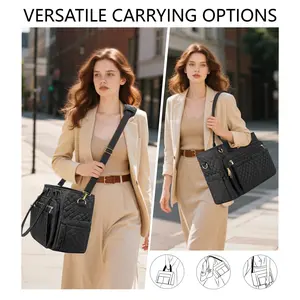 Tote Bag for Women,15.6 inch Laptop Work Tote Bags with Large Cup Pocket, Waterproof Quilted Crossbody Organiser