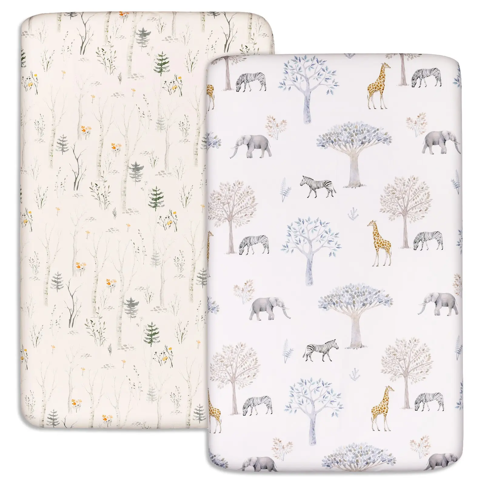 2 Pack Pack N Play Sheets, Fitted for Pack and Play Mattress, Ultra Soft Natural Fit, Portable Mini Cribs Sheet, Convertible Playard Cover, Toddler Bedding, Breathable Durable Bedding