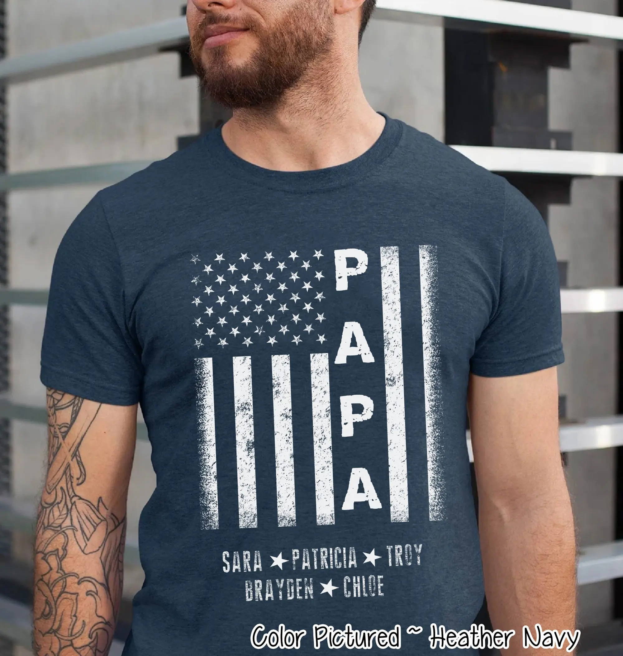 Custom Papa Flag Shirt, Personalized Papa Shirt with KidsNames, Father's Day Gift for Papa, Birthday Gift For Him