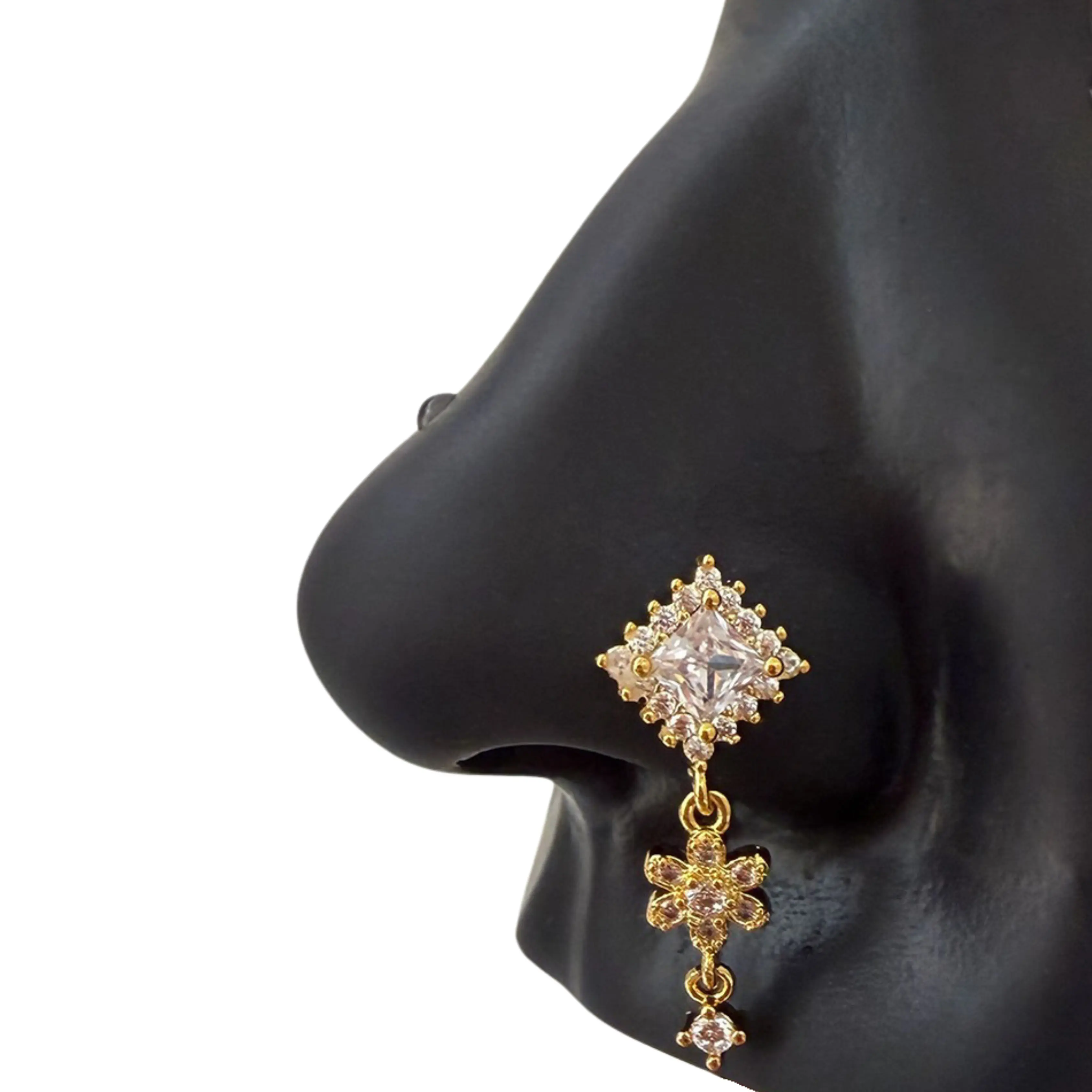 Princess Floral Dangle Nose Ring, L-Shape Backing Style 20 Gauge Size Body Piercing Jewelry Nose Piercing JewelryPrincess Floral Dangle Nose Ring, L-Shape Backing Style 20 Gauge Size Fashion Costume Body Piercing Jewelry Accessory Nose Piercing Jewelry