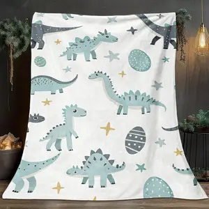 1 Pcs Dinosaur And Egg Pattern-Themed Flannel Blanket, Digital Print, Sofa Bed Cover Blanket, Skin-Friendly And Soft, Suitable For Birthday And New Year Gifts All Year Round