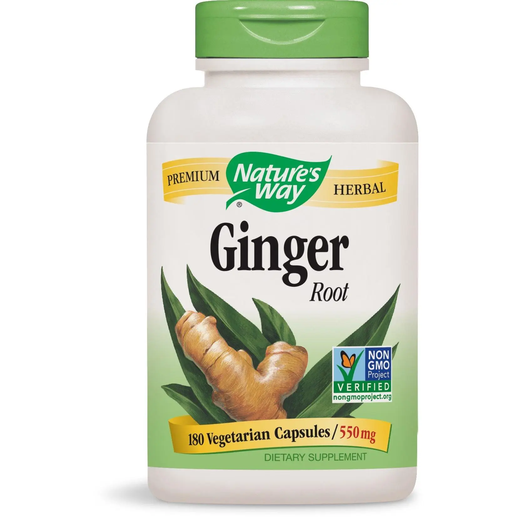 Nature's Way Premium Ginger Root Dietary Supplement, 1100 mg per Serving, 180 Vcaps, Health Support Herbal Supplement