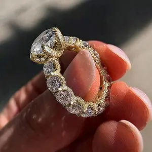 Niche High-End Minimalist Women's Flower Language Imitation Diamond Wedding Ring Copper Inlaid Zircon Geometric Round Element Jewelry romantic woman