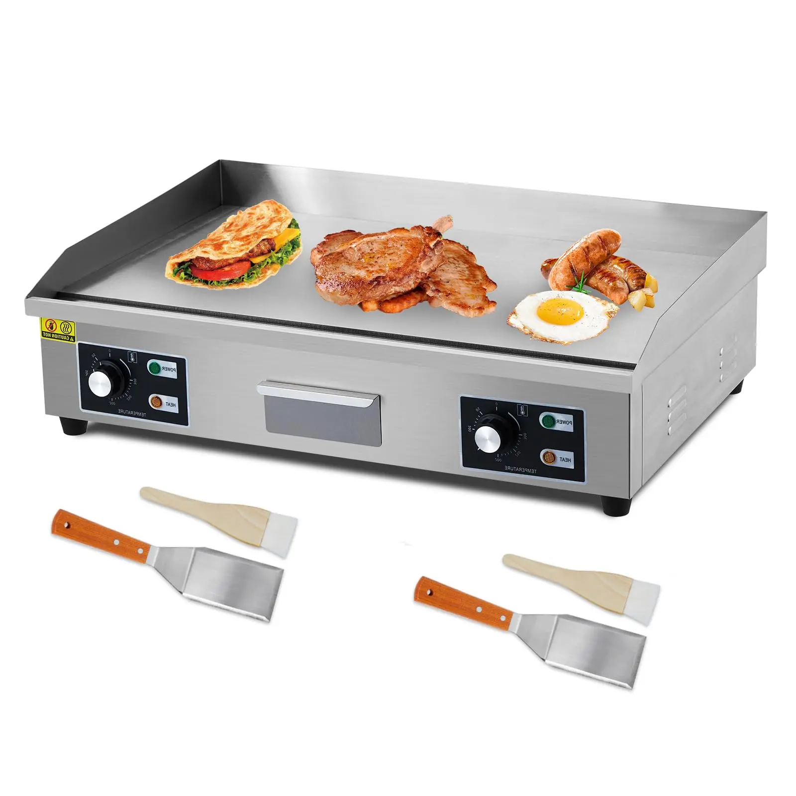29 inch Stainless Steel Electric Griddle, 3000W Commercial Flat Top Grill, 122℉-572℉ Temperature Adjustable, Countertop Teppanyaki Grill for Restaurant Kitchen Outdoor, 3000W Power, Dual Controls