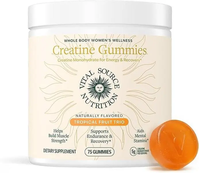 Vital Source Nutrition Creatine Monohydrate Gummies for Women - Tropical Fruit Trio - 75 Gummies - Women's Creatine Chews - Pre Workout Gummy for Strength, Recovery and Focus