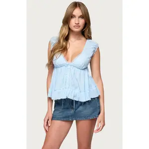Edikted Women's Gizelle Cotton V Neck Babydoll Top