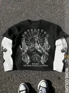 Unisex T-Shirt, Cross Print Graphic Design, Comfortable Fitted Fashion Versatile Trendy, American Vintage Street Style Casual Wear