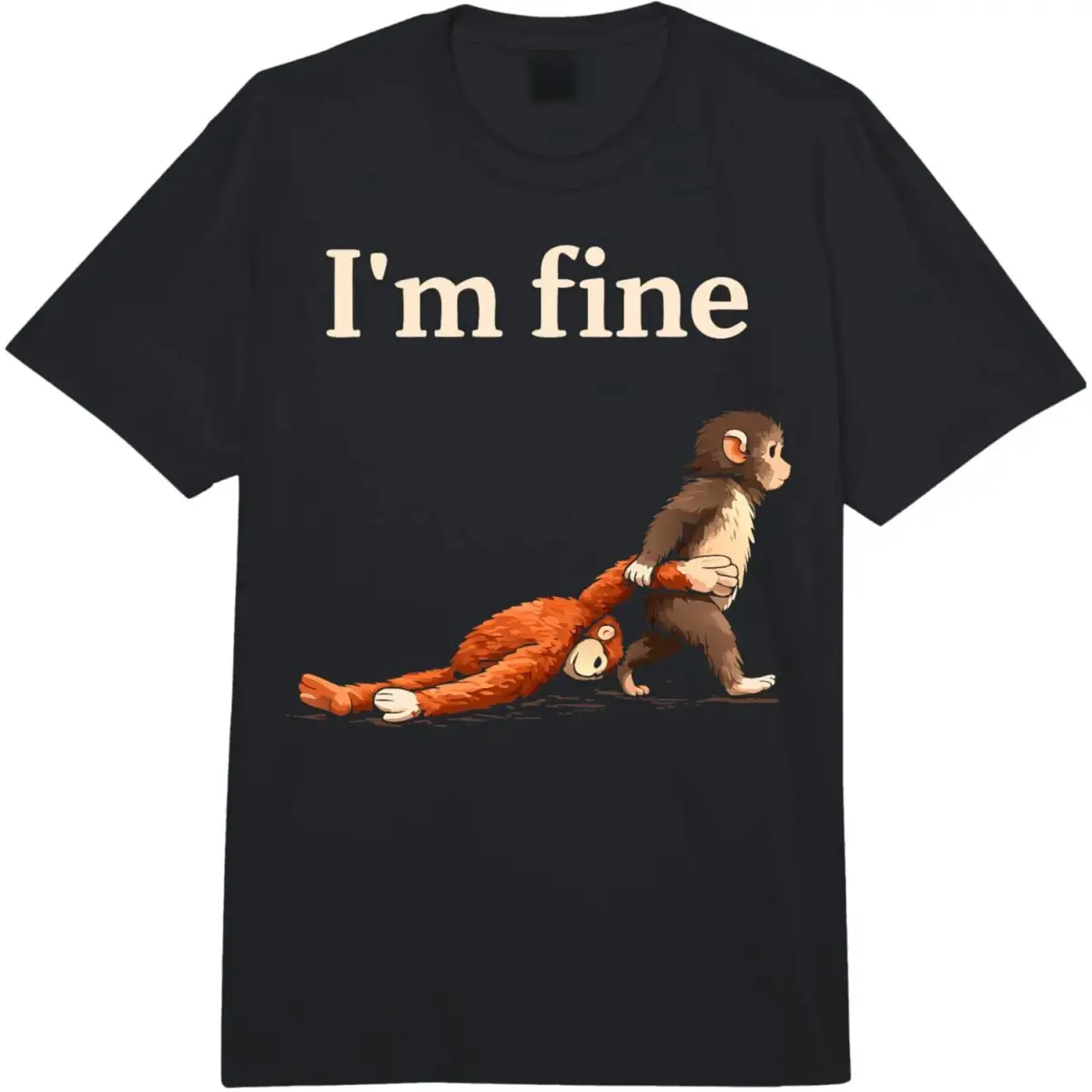 Adult Sports Shirt with Sad Monkey Punch Meme Graphic, Lightweight Fabric Blend Comfort Colors Crewneck Shortsleeve, Casual Vibe, Fit, Printed, Top, Round Neck, Digital Print, Knot, Breathable, Unisex Crewneck