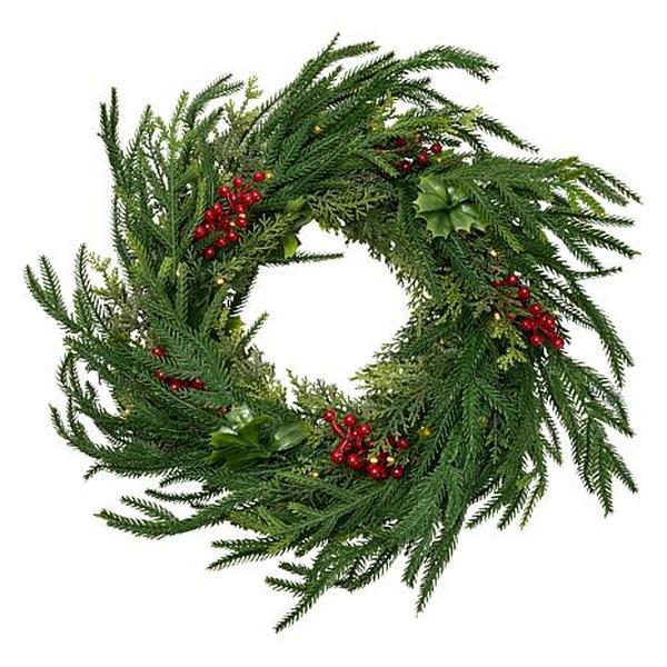 Winter Lane 26" Illuminated Holiday Wreath with Remote