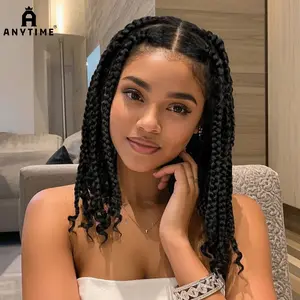 Anytime Elegant Full Lace Braided Wig for Women - Knotless Box Braids with Curly Ends, 180% Density Synthetic Handmade Wig, Natural Look for All Ethnicities, Wig Accessories