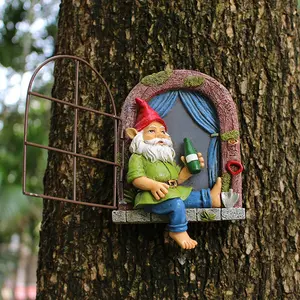 Garden Tree Decoration Pendant, 1 Box Creative Dwarf Design Garden Hanging Ornament, Resin Crafts for Home Garden Decoration