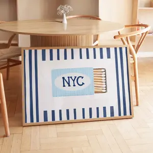 Coastal Granddaughter Aesthetic, Preppy NYC Decor, Blue Striped NYC Matchbook Print, New York City Wall Art, 5 Size, 8x12 to 27x40 inch, Room Decor, Unframed
