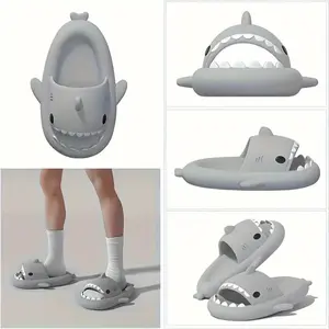 Man's & Woman's Adorable Shark Design Slides Comfy Non Slip Open Toe Slippers for Outdoor Activities Shower and Beach Fun with Soft Breathable Upper Anti Slip Sole Fathersdaygift