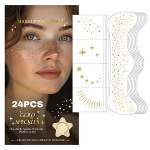 Glitter Freckles Face Tattoo - 24PCS Waterproof Gold Temporary Sparkle Patches for Women, Glow Up Makeup (Gold)