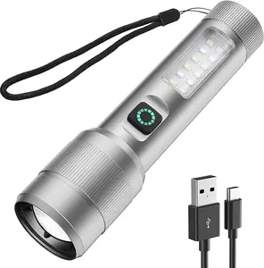 Ultra-Bright 5000LM Portable Flashlight Rechargeable Waterproof Tactical LED Light with COB Sidelight for Camping Emergency & Mobile Photography IPX6 Waterproof Aircraft-Grade Aluminium Alloy