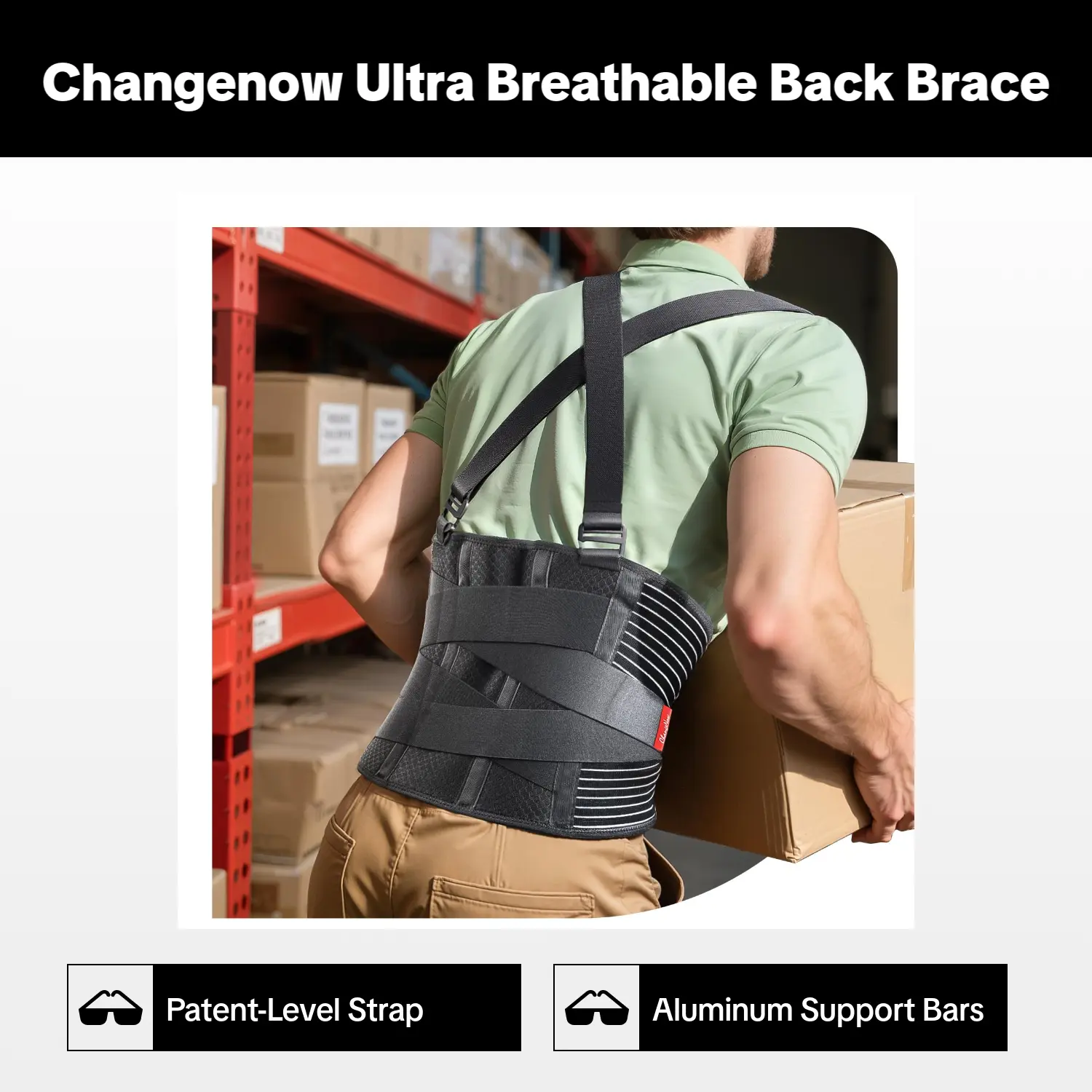 Adjustable Back Brace for Men & Women, Breathable Mesh Lower Back Support with 4 Stays & Removable Suspenders for Work, Lifting, Pain Relief & Injury Prevention, Back Pain Relief