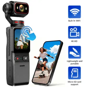 4K Ultra HD Pocket Camcorder WiFi Enabled Action Camera，with 180° Rotating Head Slow Motion,6-Axis EIS Stabilization,USB Charging,Wide Angle,for Vlogging Travel Daily Life Recording