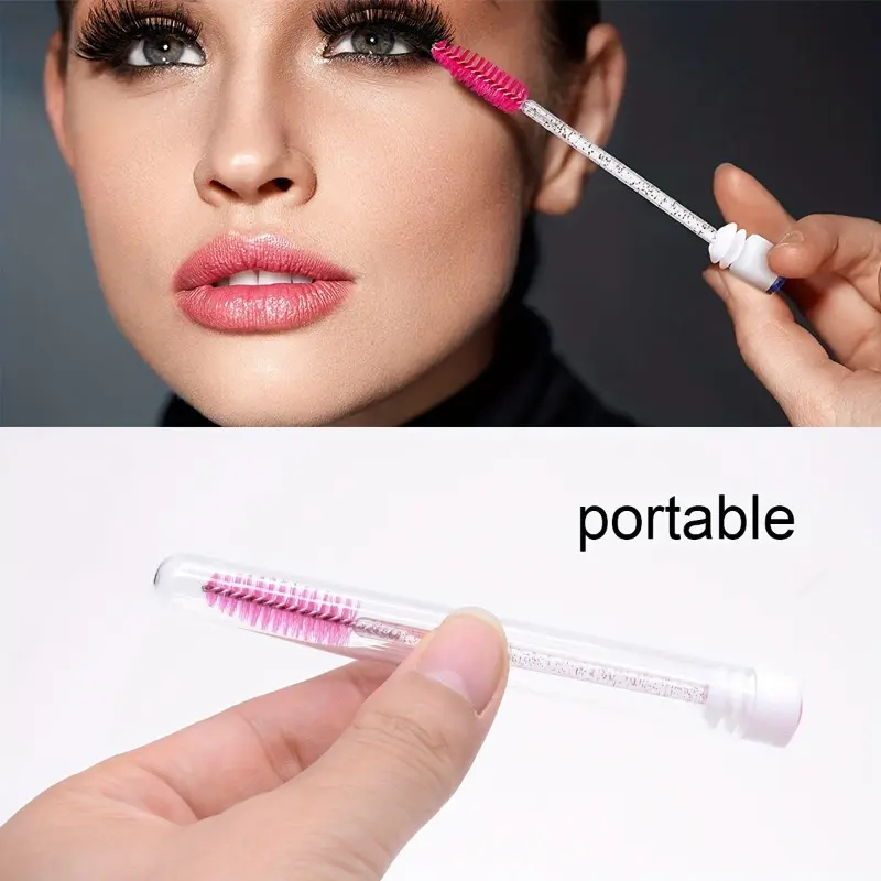 Reusable Hypoallergenic Crystal Mascara Wands with Portable Tubes - Soft Bristle Eyelash Brushes, Disposable Lash and Eyebrow Spoolies, Mini Makeup Applicators, and Travel Containers for Precise Makeup Application