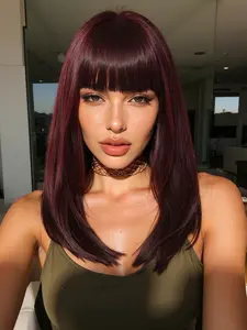 14 Inch Short Straight Wig with Bangs, Straight Bob Wigs, Synthetic Hair for Women, Suitable for All Ages, Elegant and Versatile Hairstyle