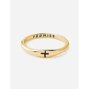 Cross Promise Ring Elevated Faith Gold-Tone Engraved with Cross Symbol for Faithful Wear
